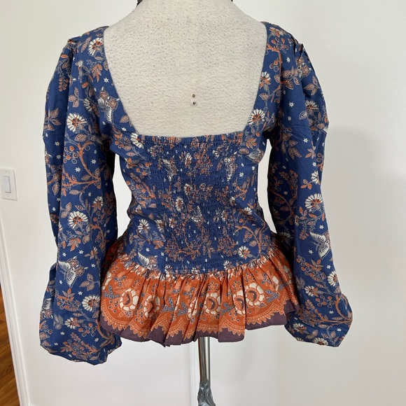 House of Harlow 1960 Blue and Orange Boho Floral Lace-up Blouse - Picture 3 of 6